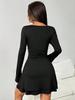 V-neck Long Sleeve Patchwork Short Skirt Dress - European & American Style, Sexy Hip-hugging, Round Neck, for Autumn & Winter.