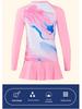 2025 Pink Tie-Dye Long Sleeve Two-Piece Swimsuit for Girls: Includes Short Skirt