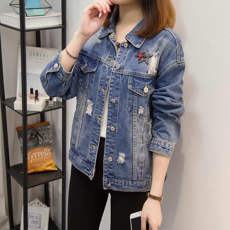 Plus Size Women's Spring/Fall Loose-Fit Denim Jacket – Age-Reducing Style for 200 Jin MM