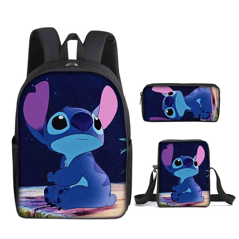 New Stitch Backpack, Stitch Three Piece Set, Elementary School Printed Cartoon Backpack, Shoulder Bag, Pencil Case Set