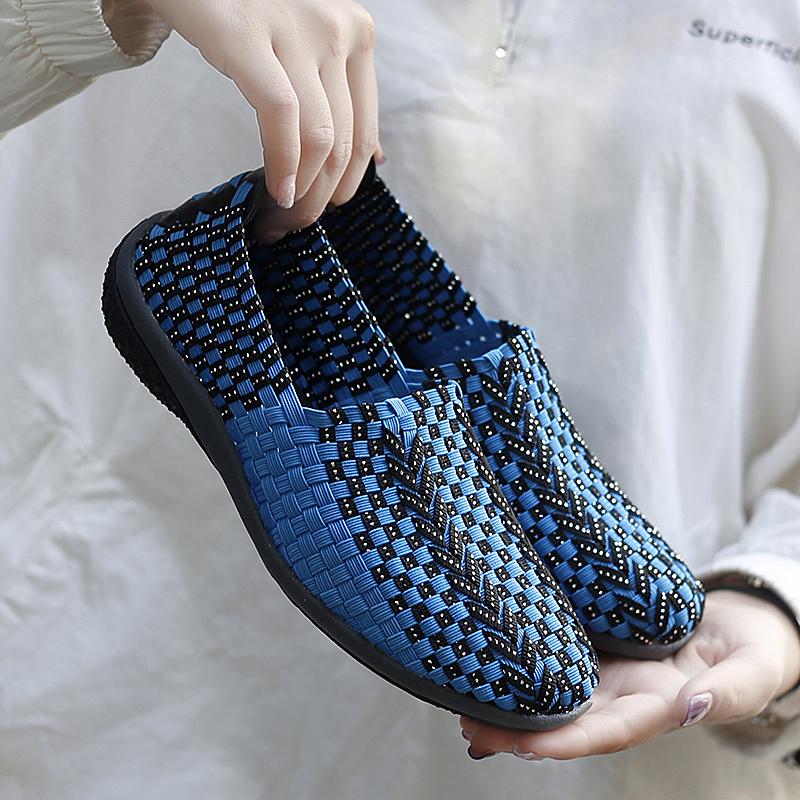 Summer Moccasin Beach Shoes Women Black Casual Weave Slip on Braided Blue Flats Sneakers Plus Size