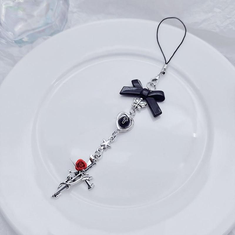Halloween Gothic Punk Bat Phone Charm for Women Men Cross Pendant Mobile Phone Chain Y2K Bowknot Heart Lanyard Keychain