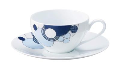 Noritake Cup Saucer 220cc Frank Lloyd Wright Imperial Blue Microwave Safe Fine Porcelain & (Coffee Tea) (Premium White) WT94989/1701