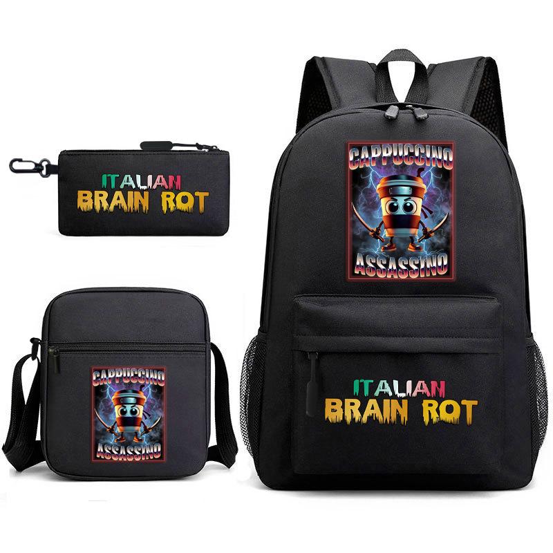 School Bag Tongtongsahur Cartoon Abstract Shanhaijing Primary School Students and Teenagers Backpack Three-piece Set L