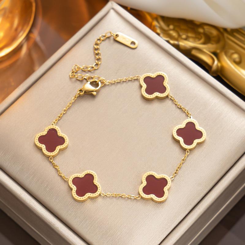 18K Titanium Steel Four-Leaf Clover Bracelet Fashion Charm Hand Jewelry Five-Leaf Bracelet