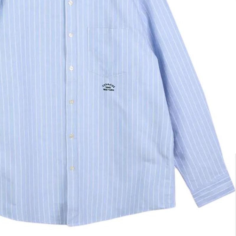 Coach Cotton Button-Down Pointed Collar Shirt Men Shirts Blue Striped CZ745-DY8