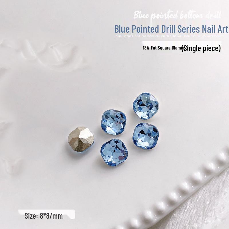 Elegant Blue Crystal Nail Art - Large & Irregular Rhinestone Accessories with Crooked Peach Hearts