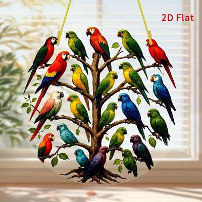 2D Flat Acrylic Parrot Tree Decoration, Indoor and Outdoor Decoration - No Battery/electricity Required, Free Day Decoration, Shop Decoration, Durable