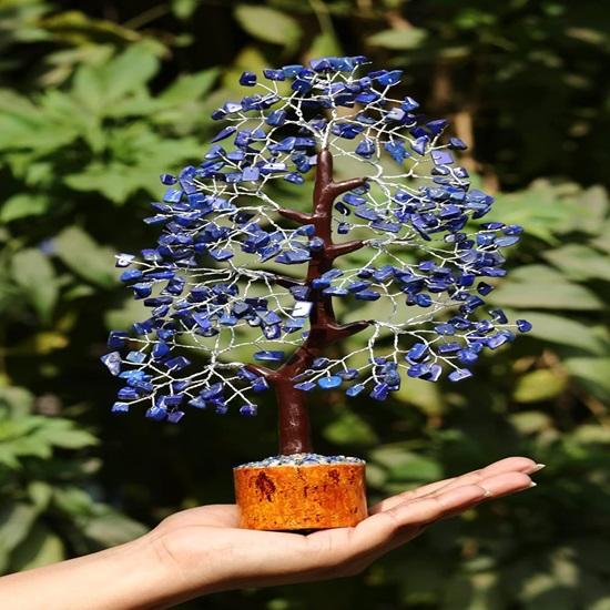 Albero della Vita in Cristallo di Lapislazzuli, Albero della Vita dei Chakra, Albero di Pietre Preziose Fatto a Mano, Albero dei Soldi per Energia Positiva, Decorazione Albero Feng Shui