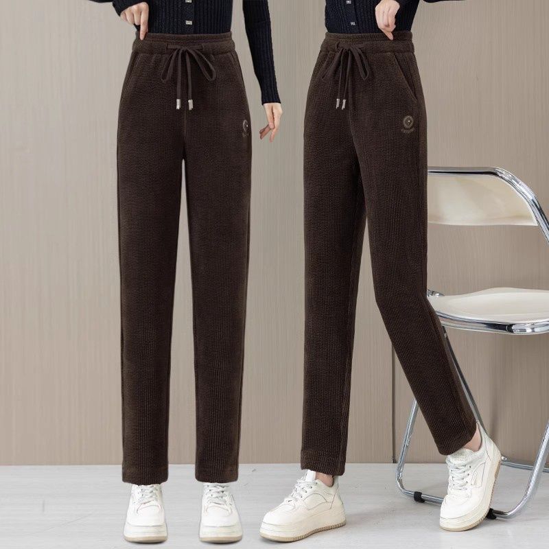 Autumn and Winter Straight-leg Loose, Fleece and Thickened High-waisted Casual Pants, Casual Pants, Long Pants for Women