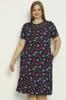 Women's Big Size Dress Patterned Pocket Tulle Detailed Combed Cotton Modal Plus Size Dress