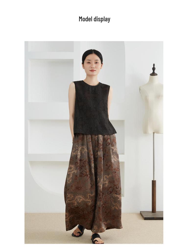 Women's Chinese Style Silk Vest - 100% Mulberry Silk, Sleeveless, Round Neck, Slightly Sheer