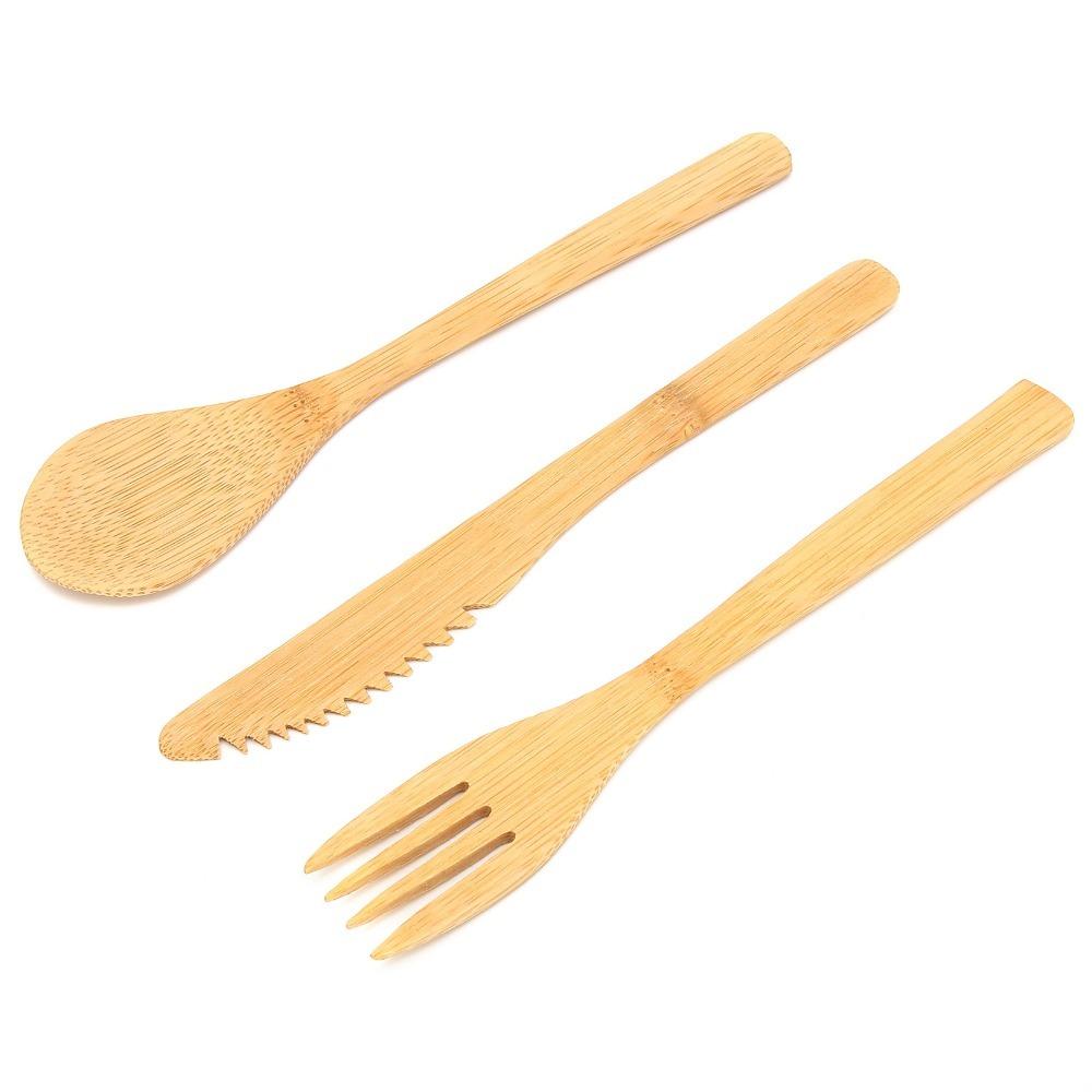 6Pcs Smooth Sanded Fork Spoon Kit Bamboos Dining Utensil Lightweight Eating Set Household
