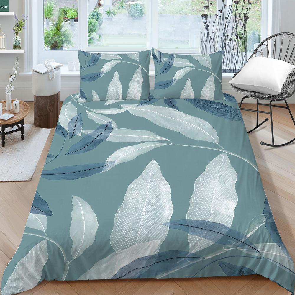 3D Leaf Bedding Full Size Plant Pattern Bedspread Set Microfiber Fabric with Zipper Washable Soft Home Decoration