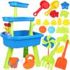 33-elementowy Dziecięcy Duży Stół Plażowy Zabawka Trzywarstwowy Zestaw Kombinowany do Zabawy Piaskiem i Wodą na Zewnątrz