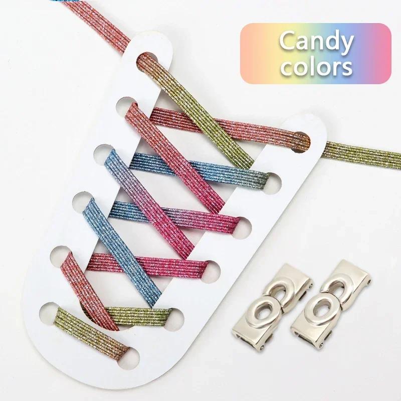 NEW Colourful Elastic Laces Sneakers Lock No Tie Shoelaces Kids Adult 8mm Wide Flat Shoelace Without Ties Shoes Accessories