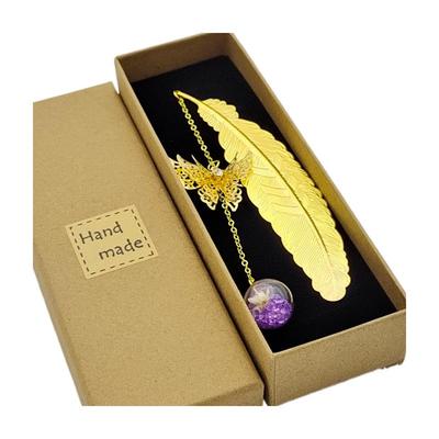 Popular Chinese Metal Feather Bookmark with Dried Flower and Butterfly Design - Perfect Teacher's Day Gift