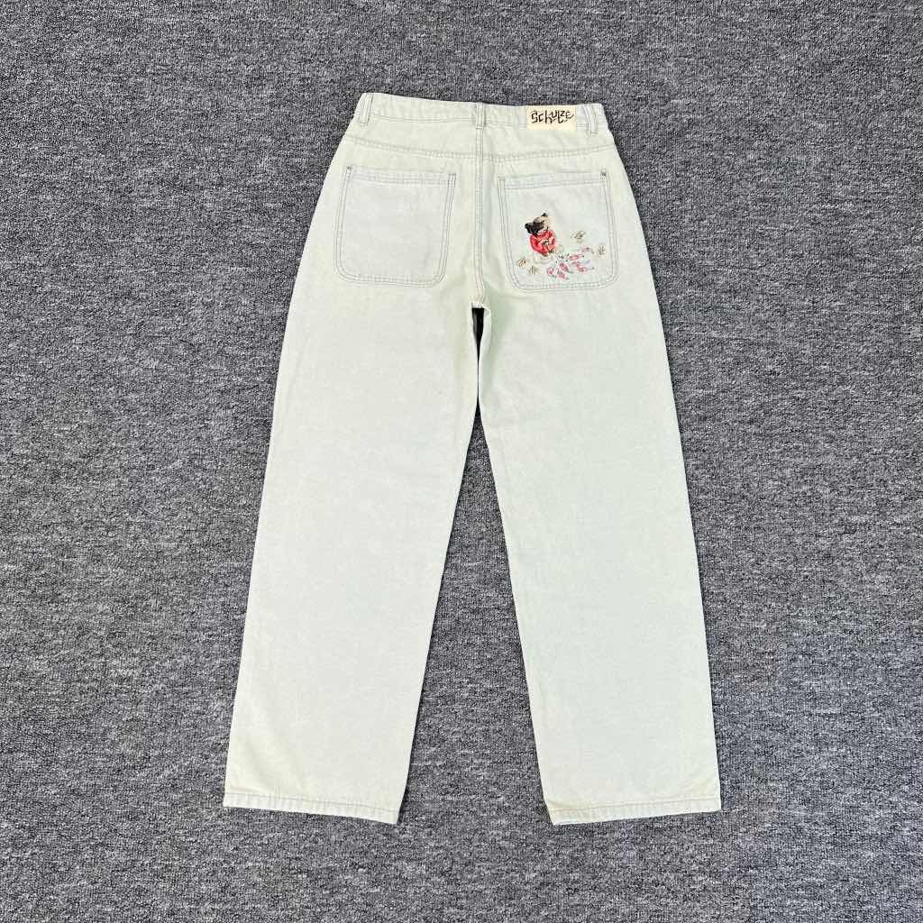 High Quality Y2K Harajuku Jeans Goth Vintage Plum Blossom Embroidery Pattern Wide Leg Pants Denim Fabric American Style Street Wear Unisex