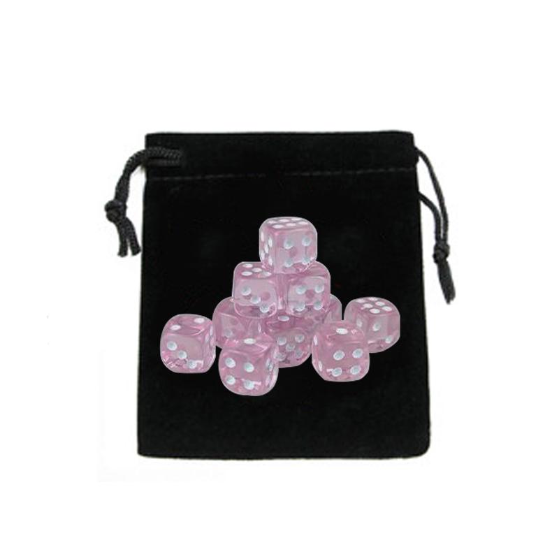 

10 шт., кубики с сумкой для игральных костей на шнурке, 14 мм, 6-сторонние акриловые круглые угловые кубики для настольных игр, кубики для вечерние азартных игр, цифровые кубики
