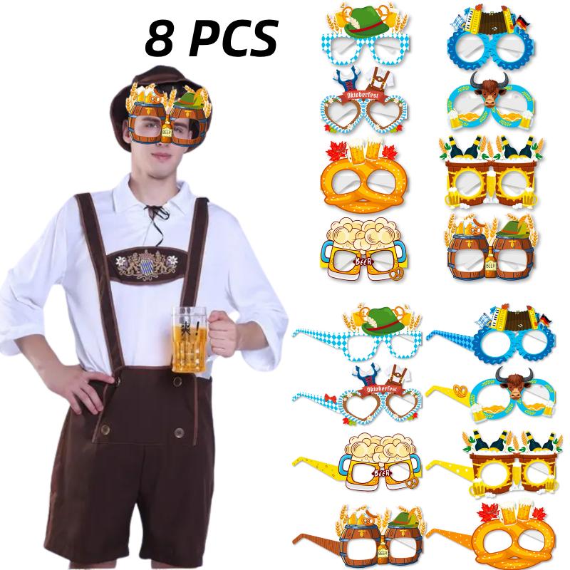 Oktoberfest 8pcs Beer Eye Glasses Paper Photo Props Party Decoration Kids Adult