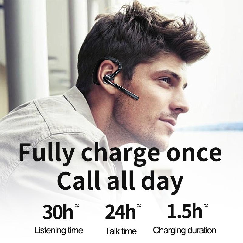 Bluetooth Business Earphones Talk/Music Time 20/30 Hours LED Digital Display With MlC Noice Cancelling Wireless Headset