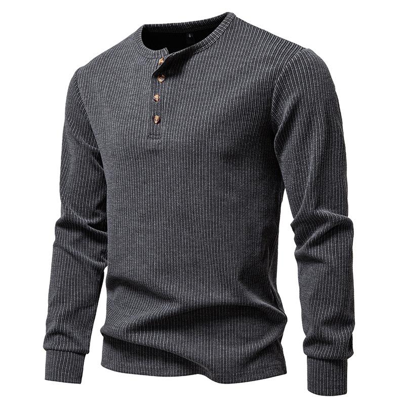 Men's Striped Henley Shirt Long Sleeve Casual Top for Men Autumn Winter Warm Fashion Button-Down Textured Male Blouse