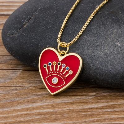 Nidin New Fashion Lucky Turkish Evil Eye Heart Necklace Long Chain Copper CZ Pendant Charm Gift Jewelry  for Women Girls красный