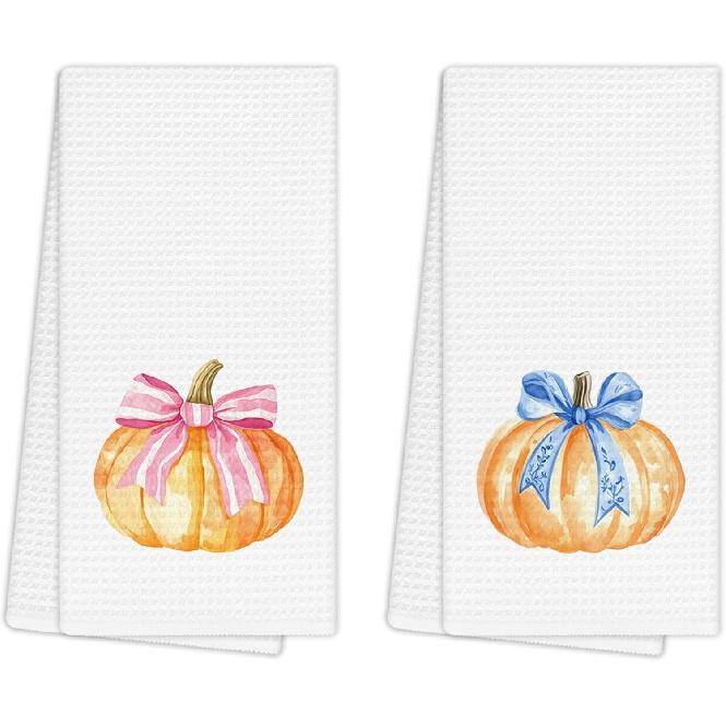 Fall Pumpkin Maple Leaves Towels, Farmhouse Autumn Pumpkin Hand Towels for Bathroom Decor, Rustic Fall Harvest Thanksgiving Dishcloths Dish Towel for