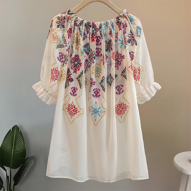 Cypreser Women's 2025 Spring Printed Loose Short-Sleeve Blouse
