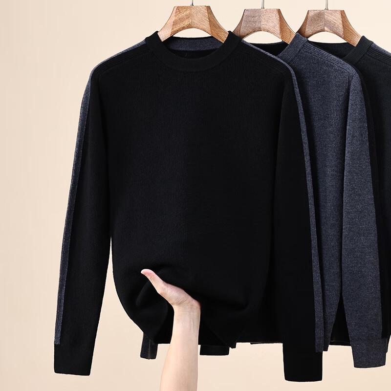 Hengyuanxiang Men's 100% Wool Crew Neck Winter Sweater