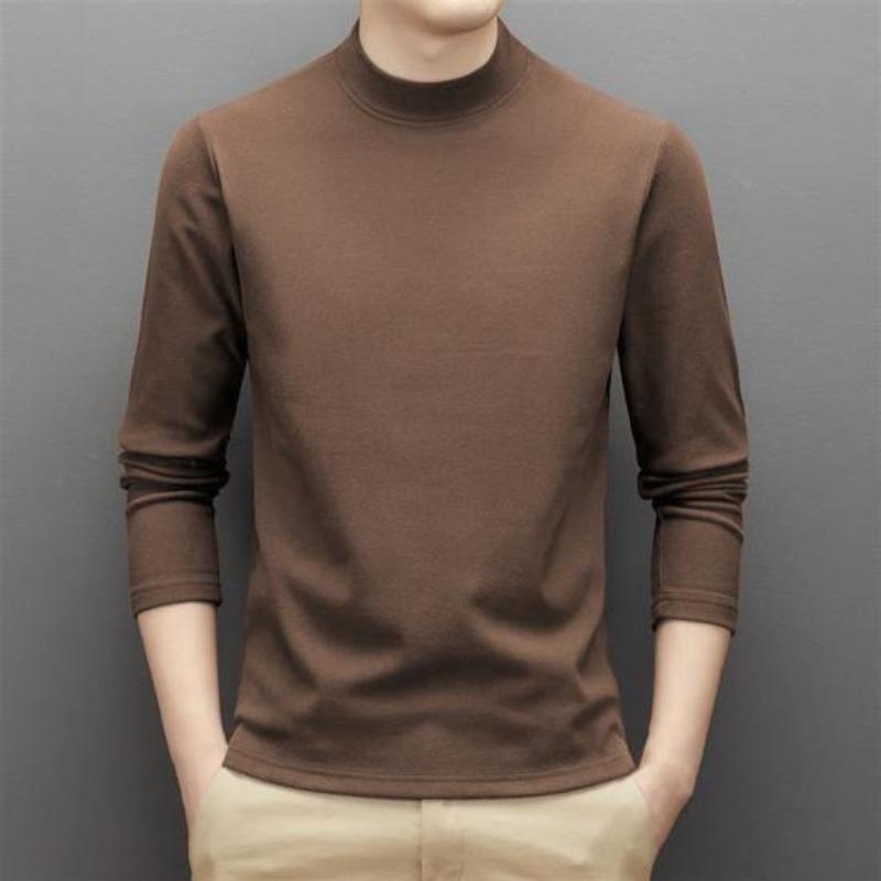Spring Autumn Men Top Neck Protecting Half-high Collar Double-sided German Velvet Slim Fit Stretchy Long Sleeves Pullover Basic Sweatshirt