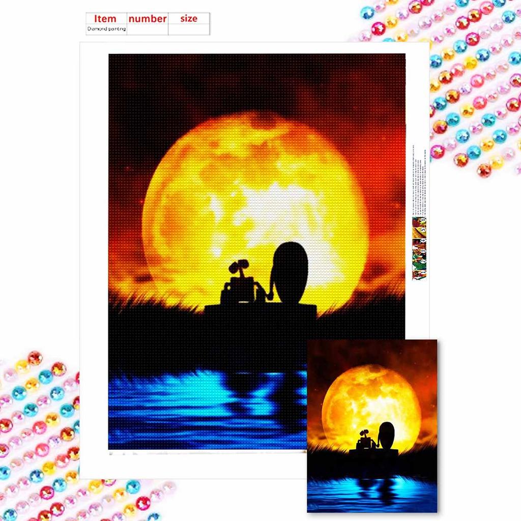 Full Round Diamond Painting Lovely Robot Art Rhinestone Picture Mosaic DIY 5D Cross Stitch Embroidery Home Decoration