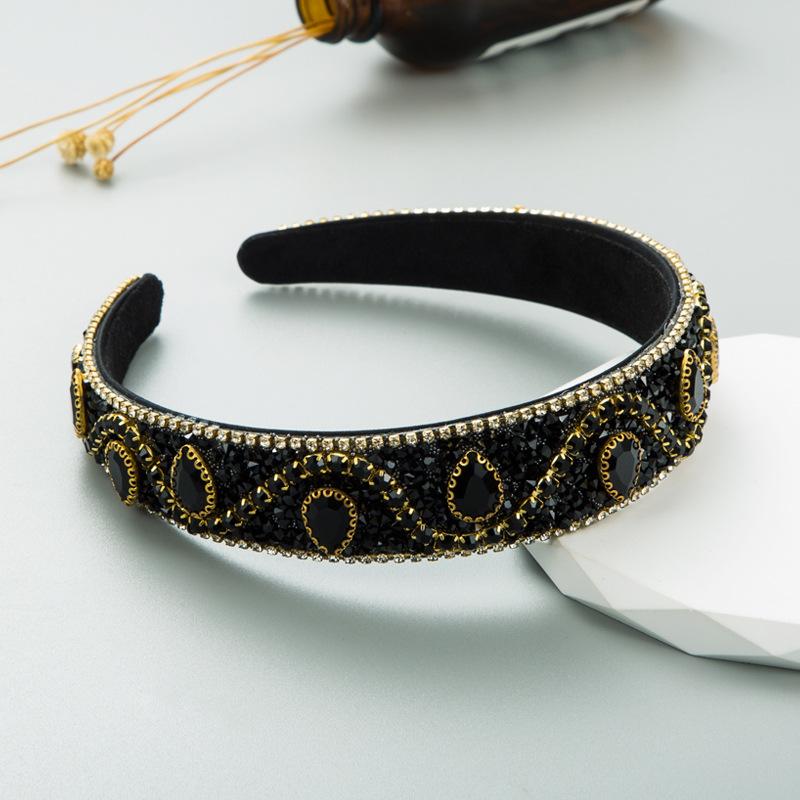 Banda de păr pentru damă, cu strasuri pline, din sticlă, presată lucioasă, retro barocă