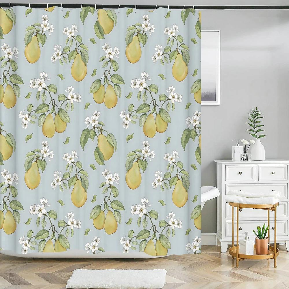 Cute Fruit Pattern Shower Curtain with Hooks   Fresh & Playful Decor for Bathrooms, Reinforced Eyelets & Easy to Clean