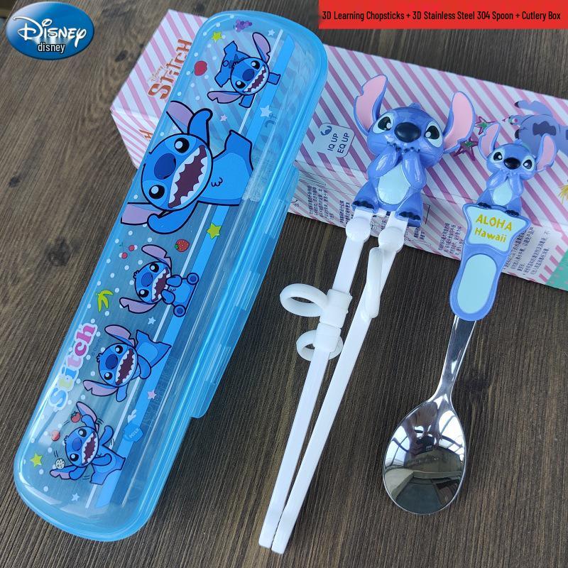 Disney 3D Cartoon Children's Stainless Steel Cutlery Set: Fork, Spoon, and Training Chopsticks