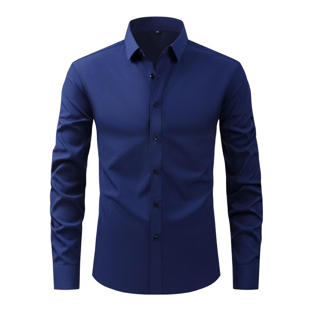 Men's Non-Iron, Anti-Wrinkle Long-Sleeve Cardigan Shirt, Large Size, Stretchable Fabric.
