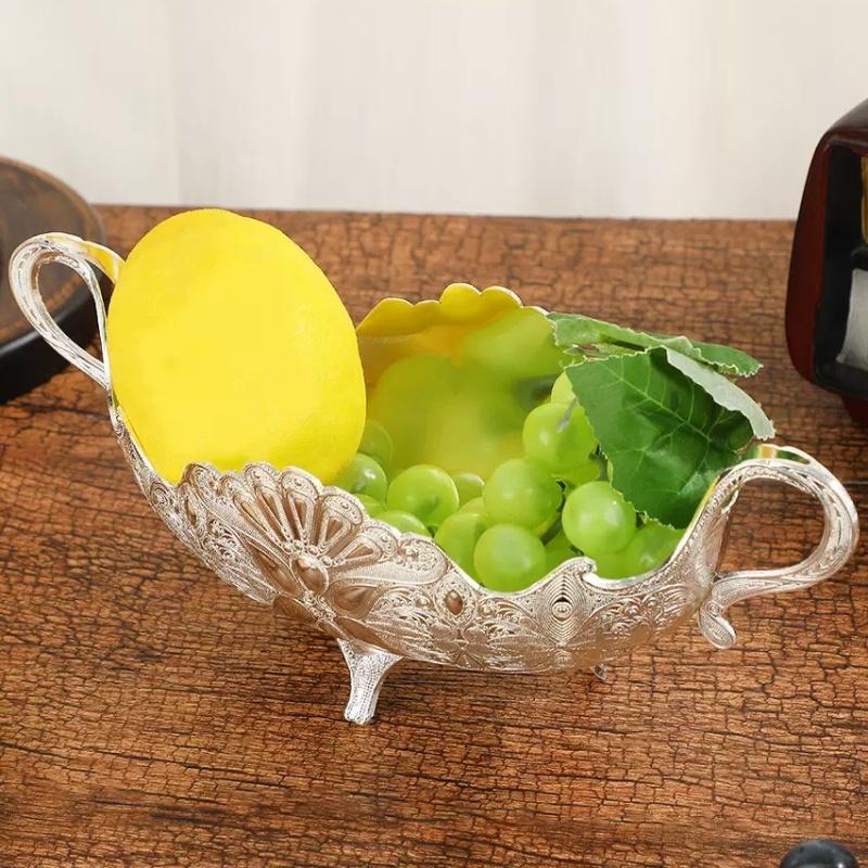 European Fruit Plate, Alloy Household Peacock Pattern Plate, Gold Snack Plate, Candy Plate Home Tabletop Living Room Decoration
