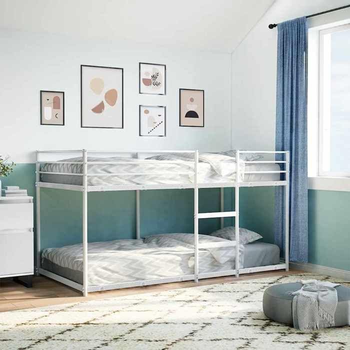 VidaXL Bunk Bed Without Mattress White 100x200 Cm Steel, Bed Frame, Slatted Base, Bedroom Furniture, Loft Bed, 4019886