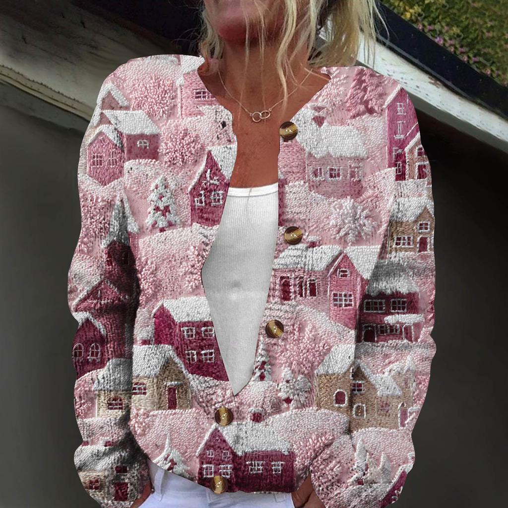 Dámská módní pletená svetrová bunda s dlouhým rukávem a zapínáním na knoflíky