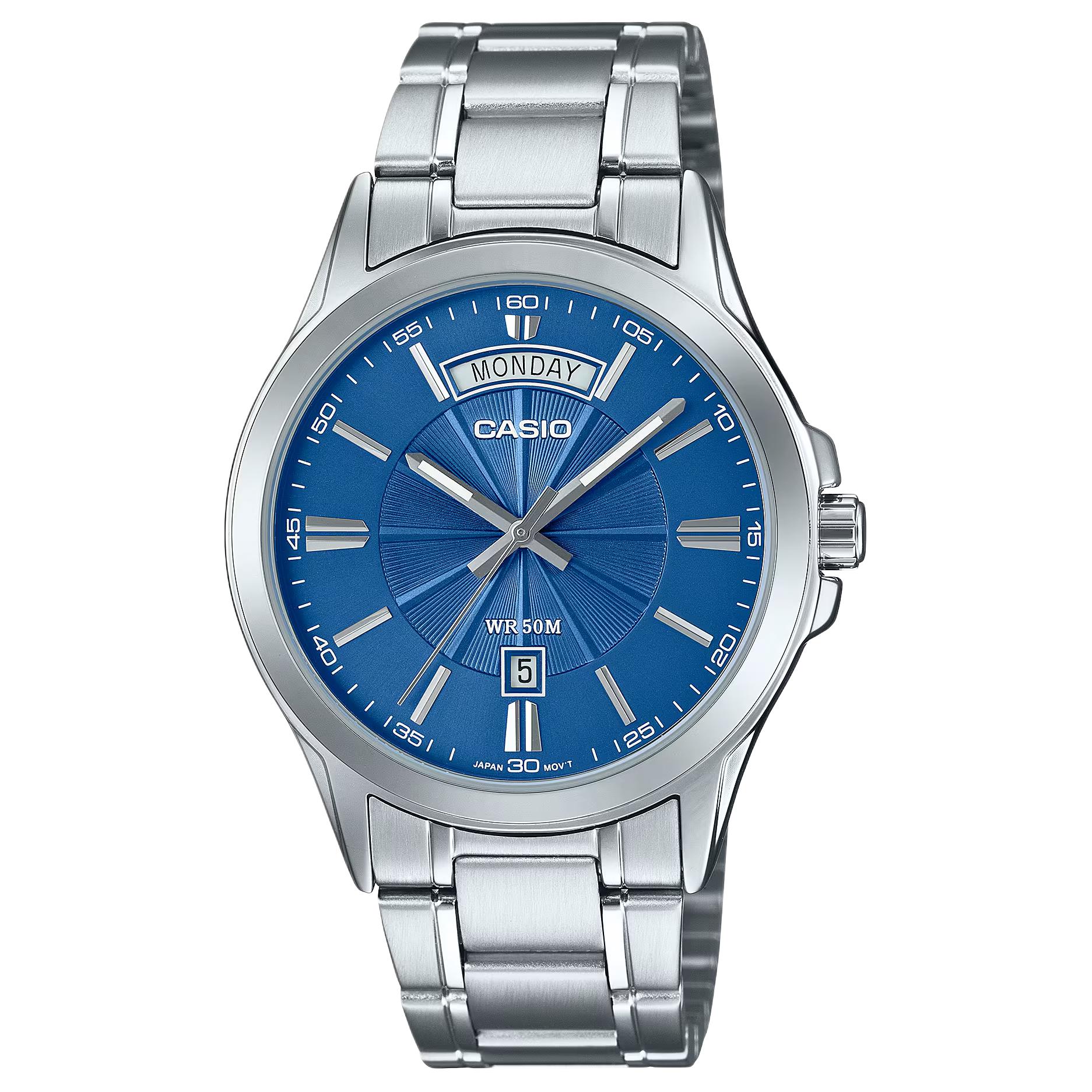 CASIO G SHOCK Quartz Movement Stainless Steel Strap Watch Men s Watches Blue Dial MTP-1381D-2AV Blue Dial