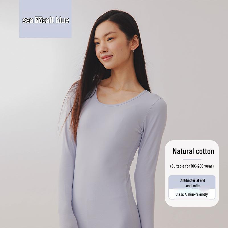 Damen Reine Baumwolle Rundhals Warmes Unterhemd für Herbst/Winter