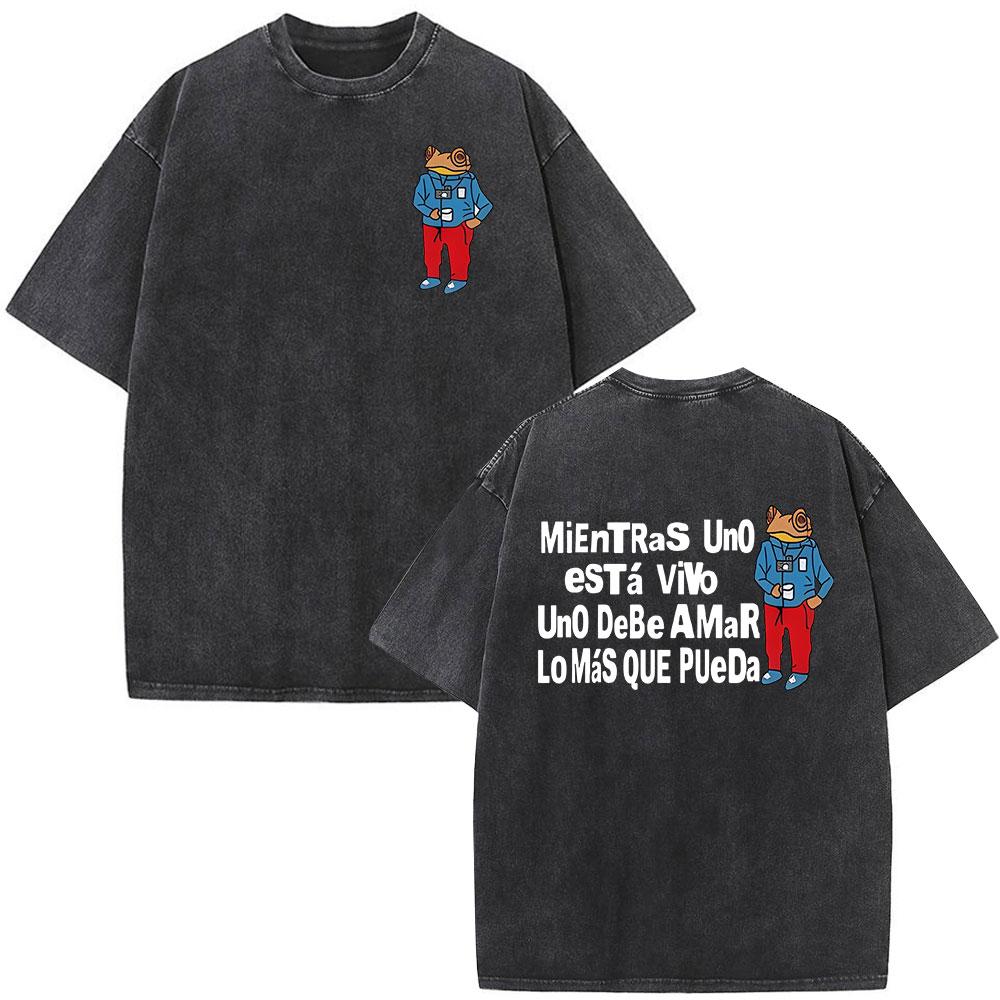 Rapper Bad Bunny Vintage gewaschene T-Shirts Debi Tirar Mas Fotos DTMF Album T-Shirts Herrenbekleidung Mode Hip Hop Baumwoll-T-Shirt