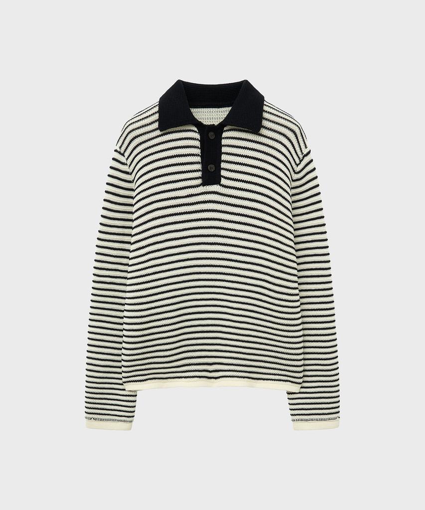 NOIRER Cotton Crochet Polo Knit (Black Eye)
