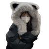 Women Hat Fox Ear Shape Thickened Plush Warm Winter Hat with Scarf Design Outdoor Activities Warm Headwear