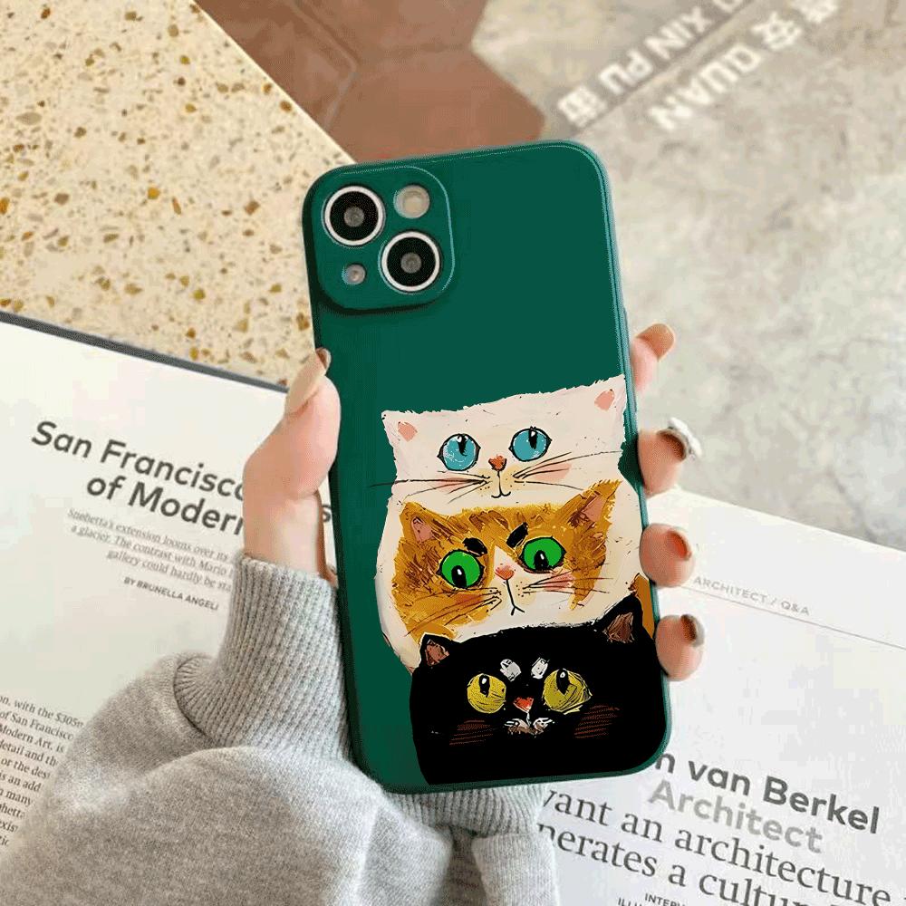 Drei Katzen Silikon Handyhülle für iPhone 14 15 16 Plus für iPhone 13 14 15 12 11 16 Pro Max 12 Mini XS Max TPU Schutzhülle
