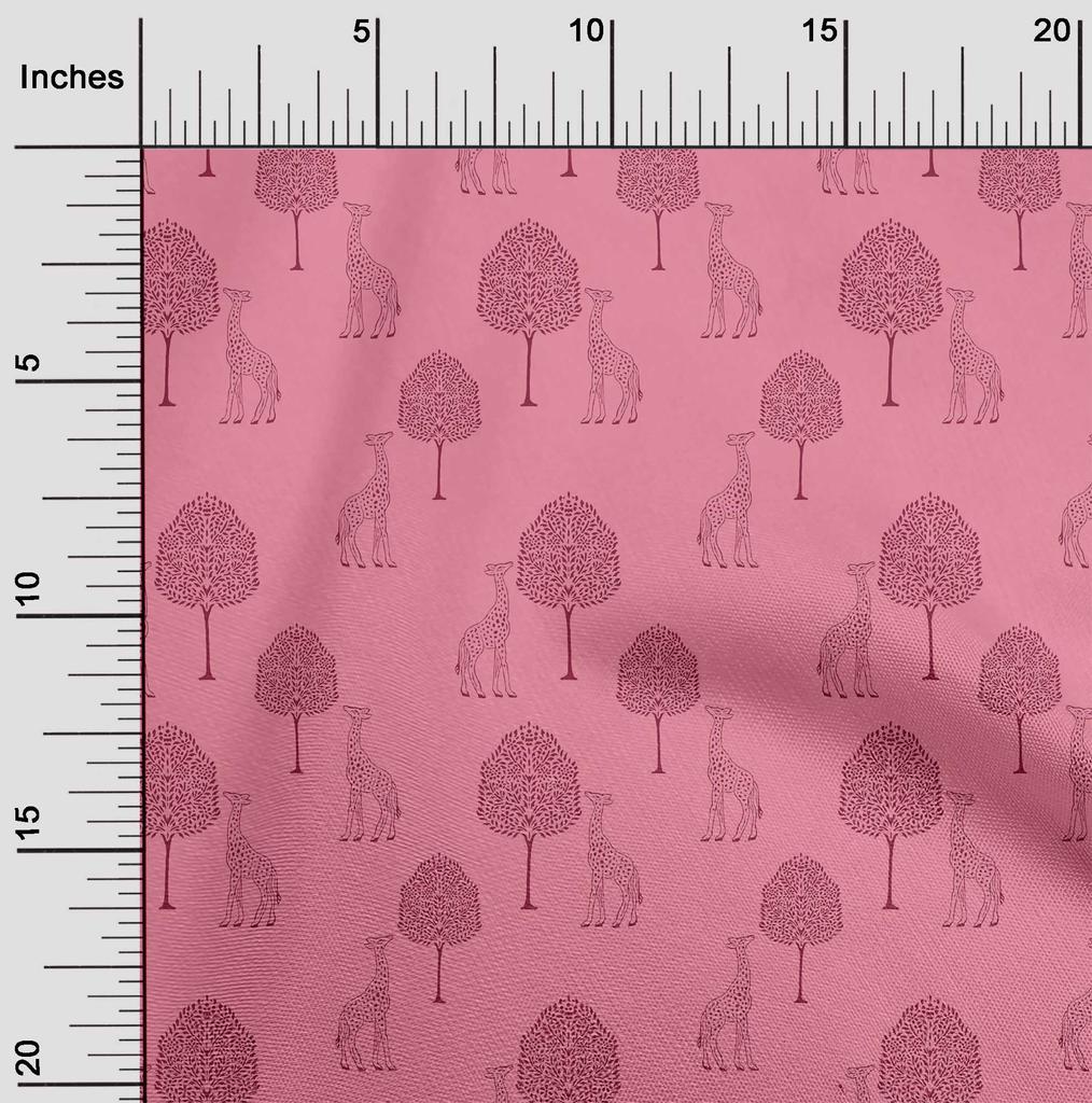 oneOone Cotton Flex Fabric Tree & Giraffe Block Printed Craft Fabric BTY 40 Inch