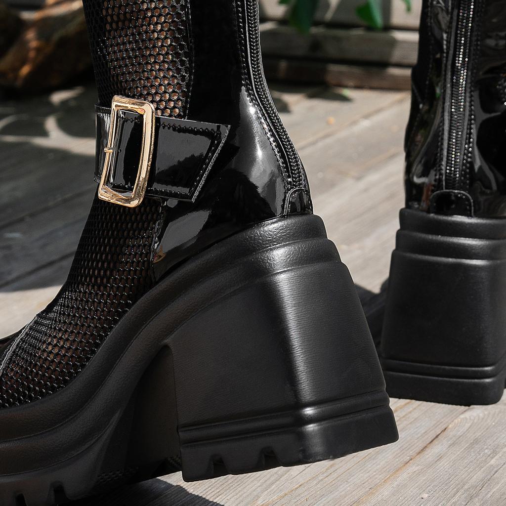 Fashion Women Ankle Boots Solid Color Round Toe Boots Mesh Breathable Comfortable Women Sandals Summer Thick Heel Fashion Shoes Women