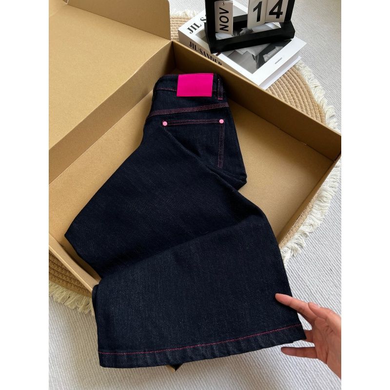 Spring and summer retro contrasting color wide-leg jeans women s design Spice girl low waist loose drape versatile trousers XS