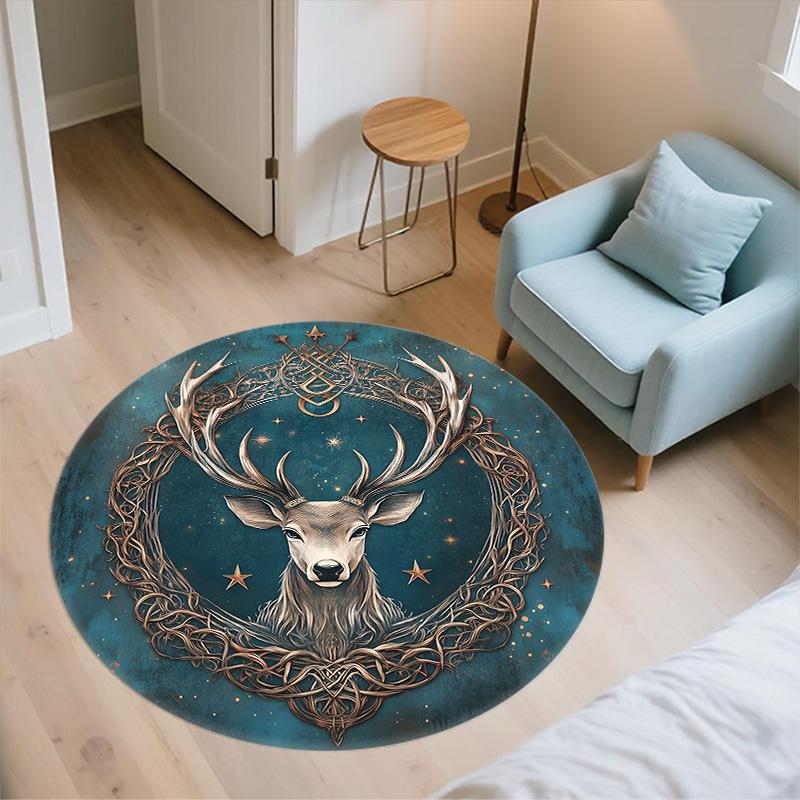 Celtic Knot Deer Head,Round Area Rug,Carpet Rug for Living Room Bedroom Sofa Playroom Decor,Non-slip Floor Mat