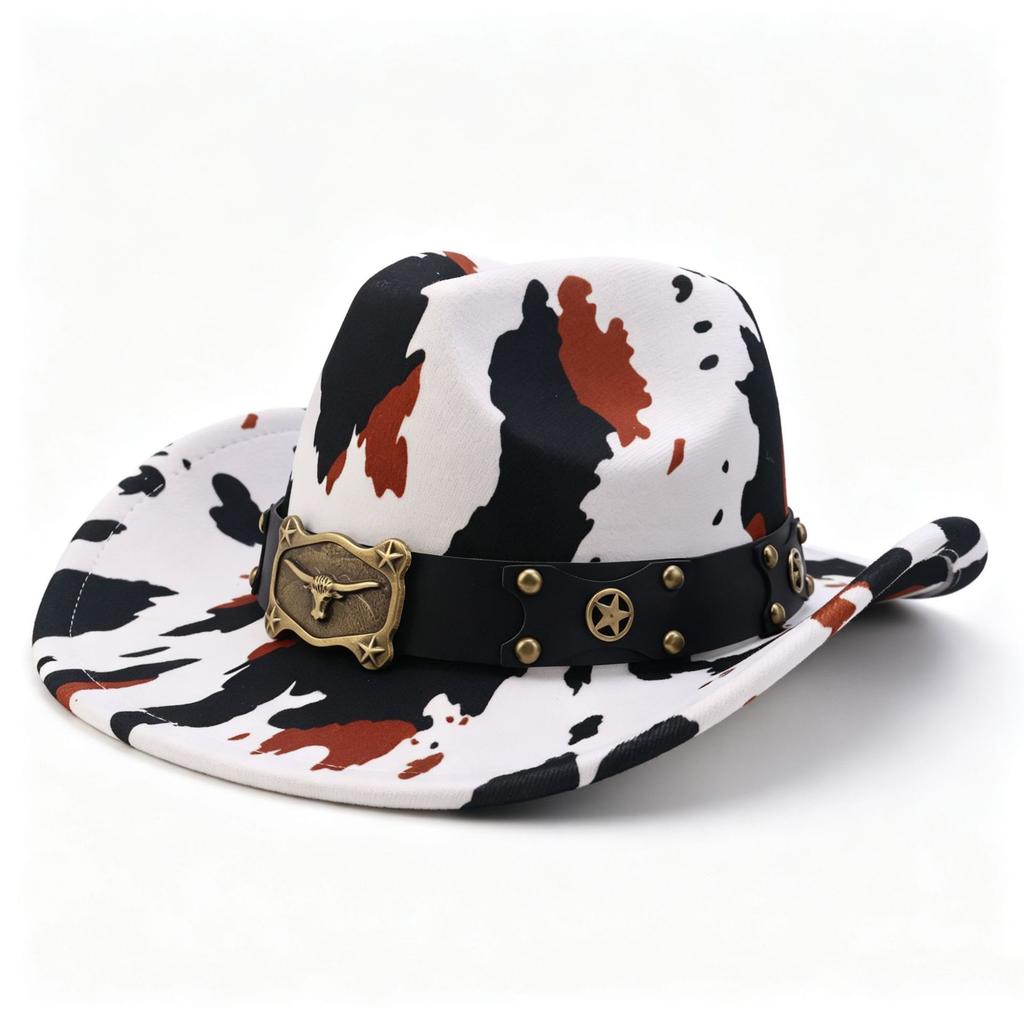 Western Cowboy Hat Men and Women Versatile Cow Retro Autumn and Winter Woolen Jazz Hat European and American Fashion Gift